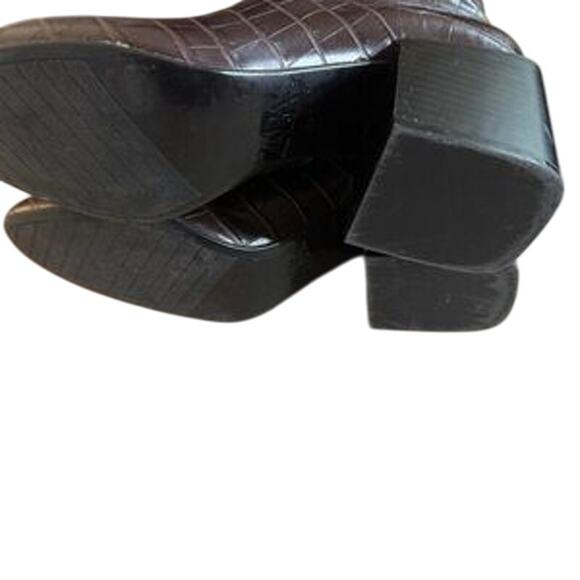 Zara Faux Leather Croc Embossed Wide Heeled Ankle Boots Size 38/7.5 - Picture 5 of 5